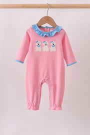 Pink Puppy Embroidery Ruffle Romper
