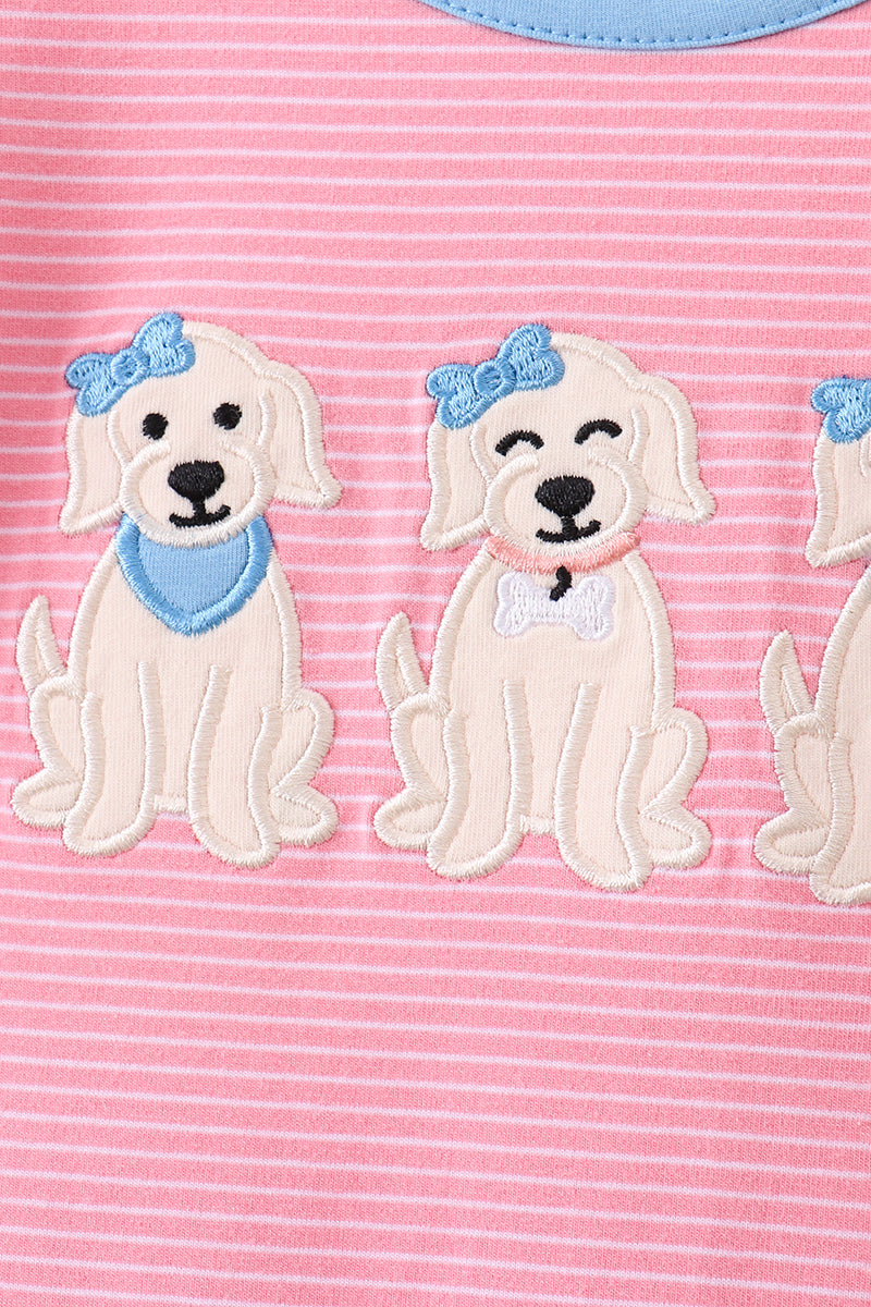 Pink Puppy Embroidery Ruffle Pants Set