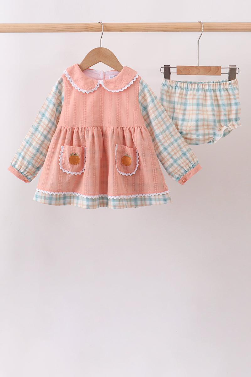 Pumpkin Jacquard Embroidery Plaid Bloomer Set