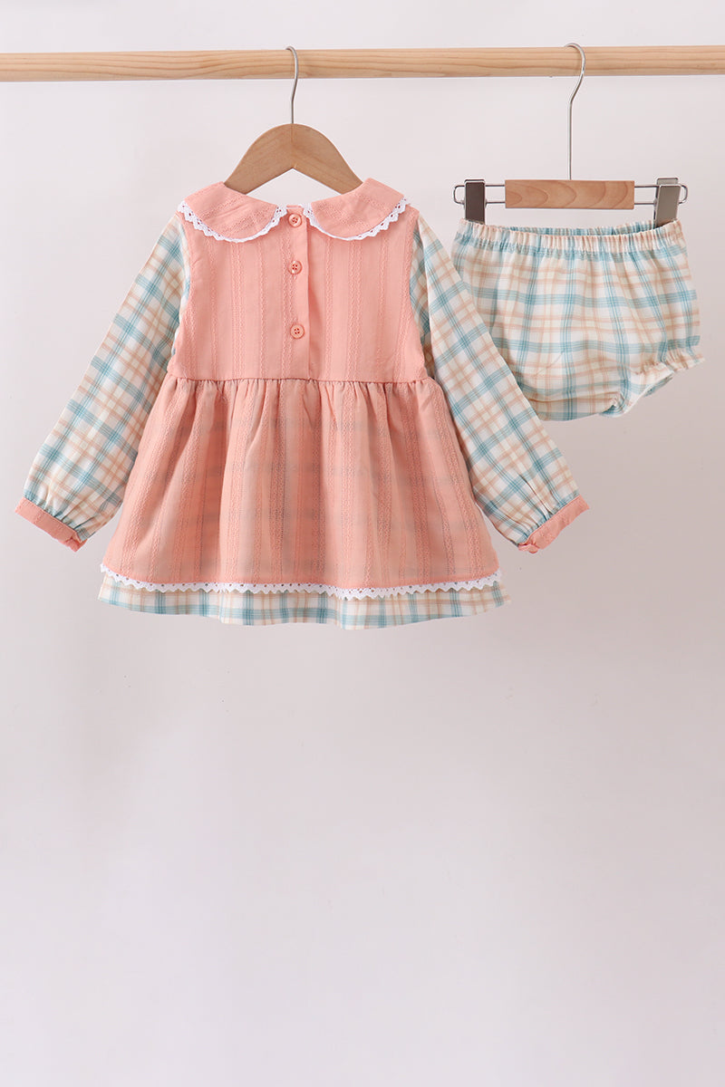 Pumpkin Jacquard Embroidery Plaid Bloomer Set