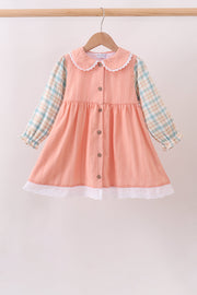 Pumpkin Jacquard Plaid Button Dress