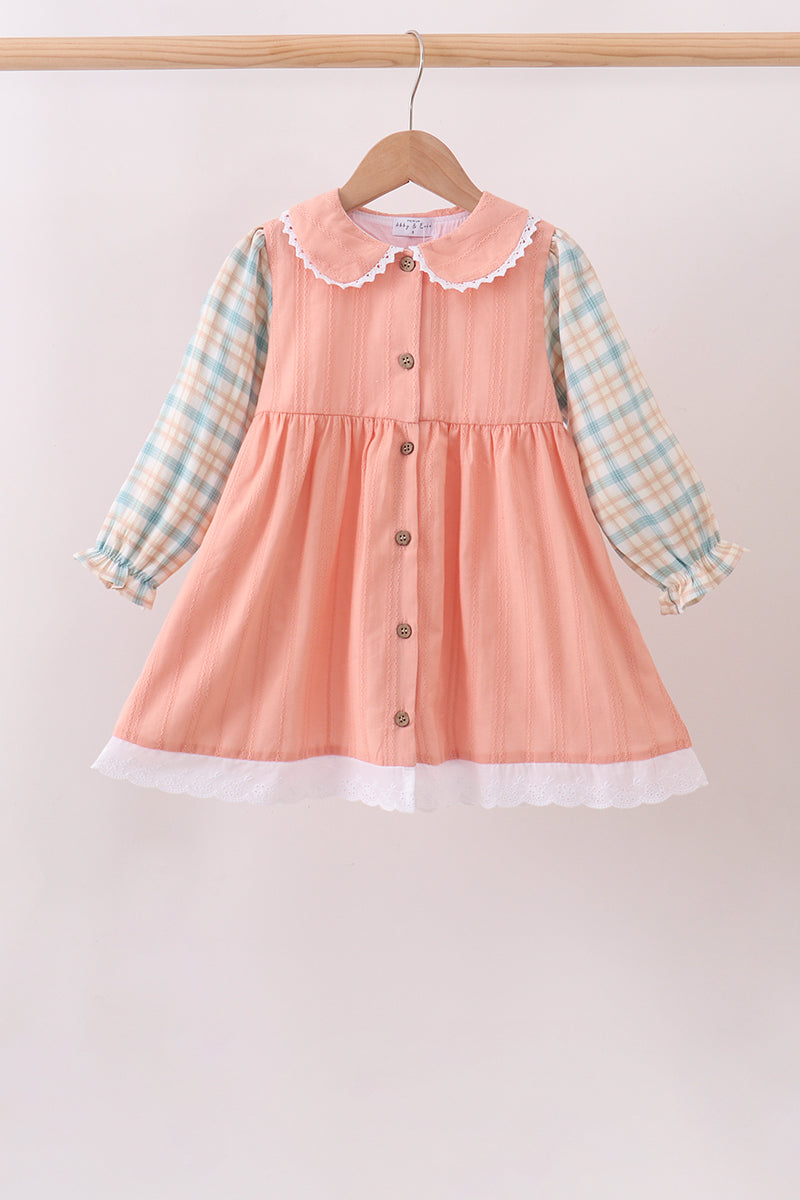 Pumpkin Jacquard Plaid Button Dress