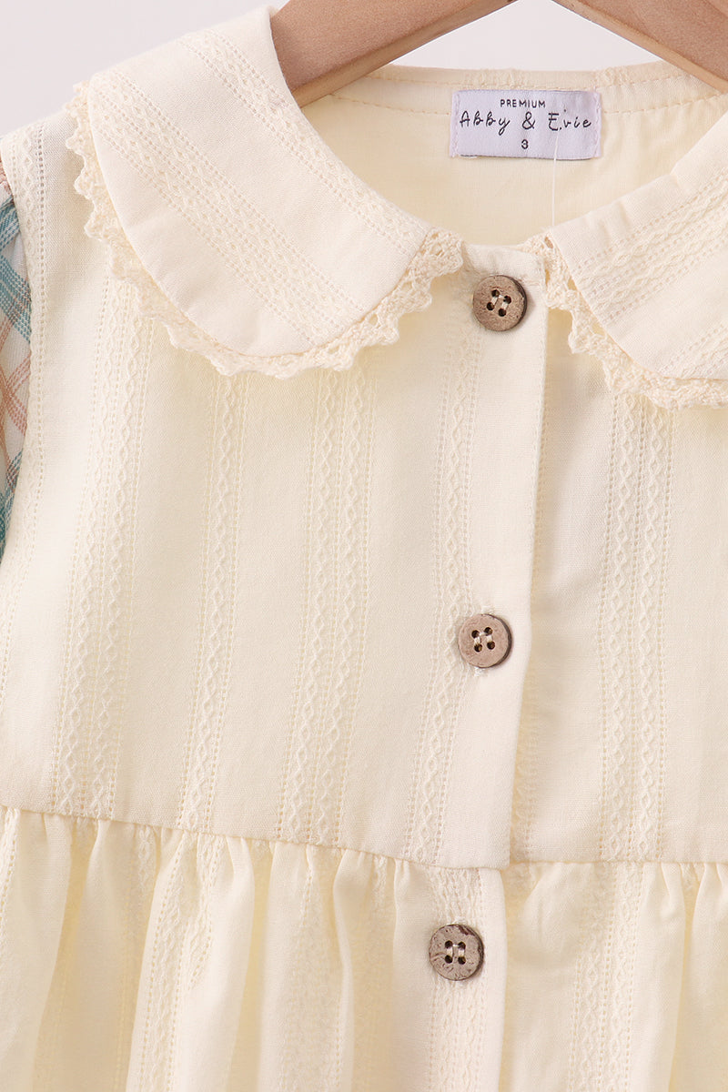 Cream Plaid Button Dress