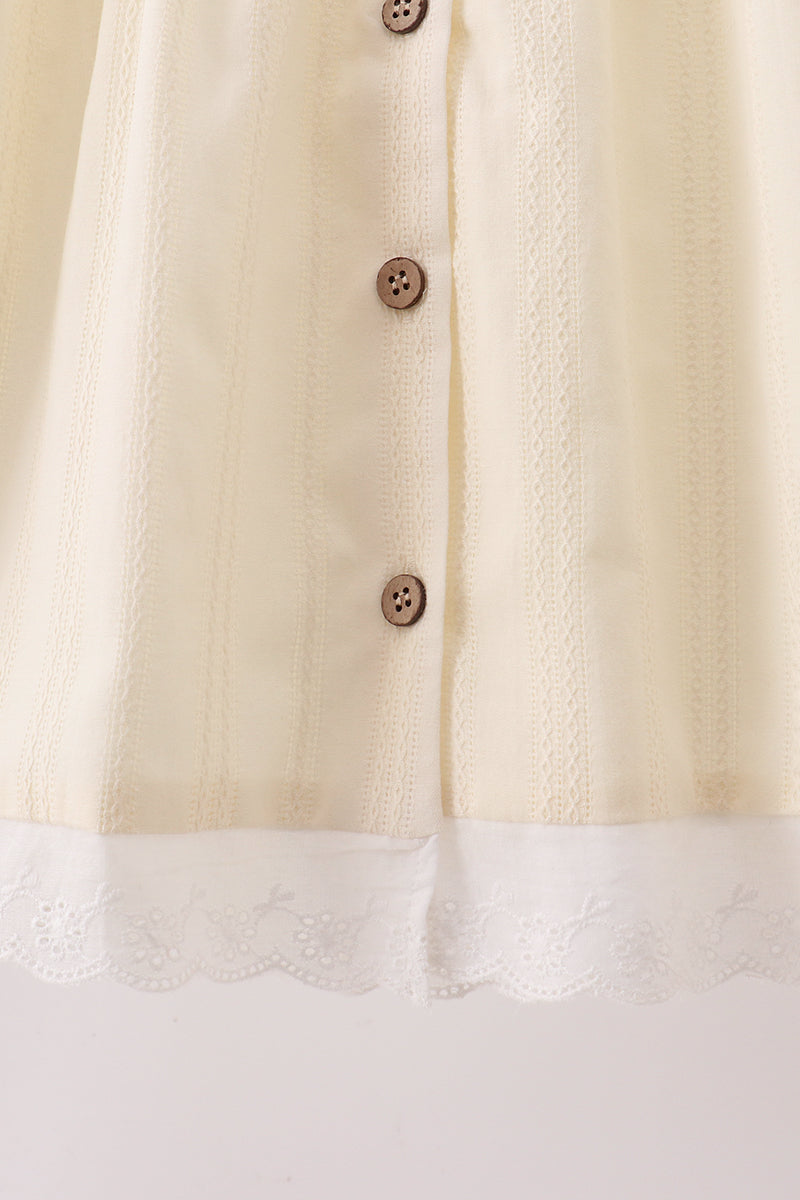 Cream Plaid Button Dress