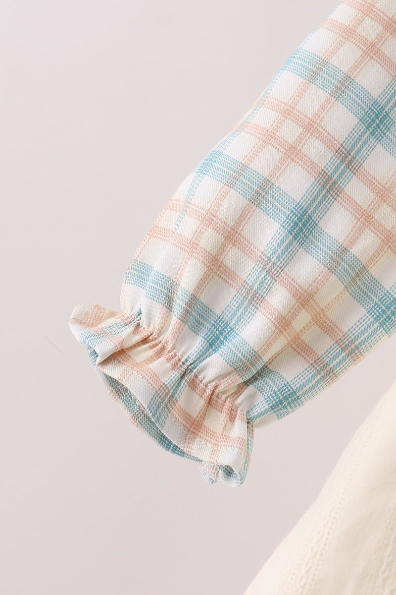 Cream Plaid Button Dress