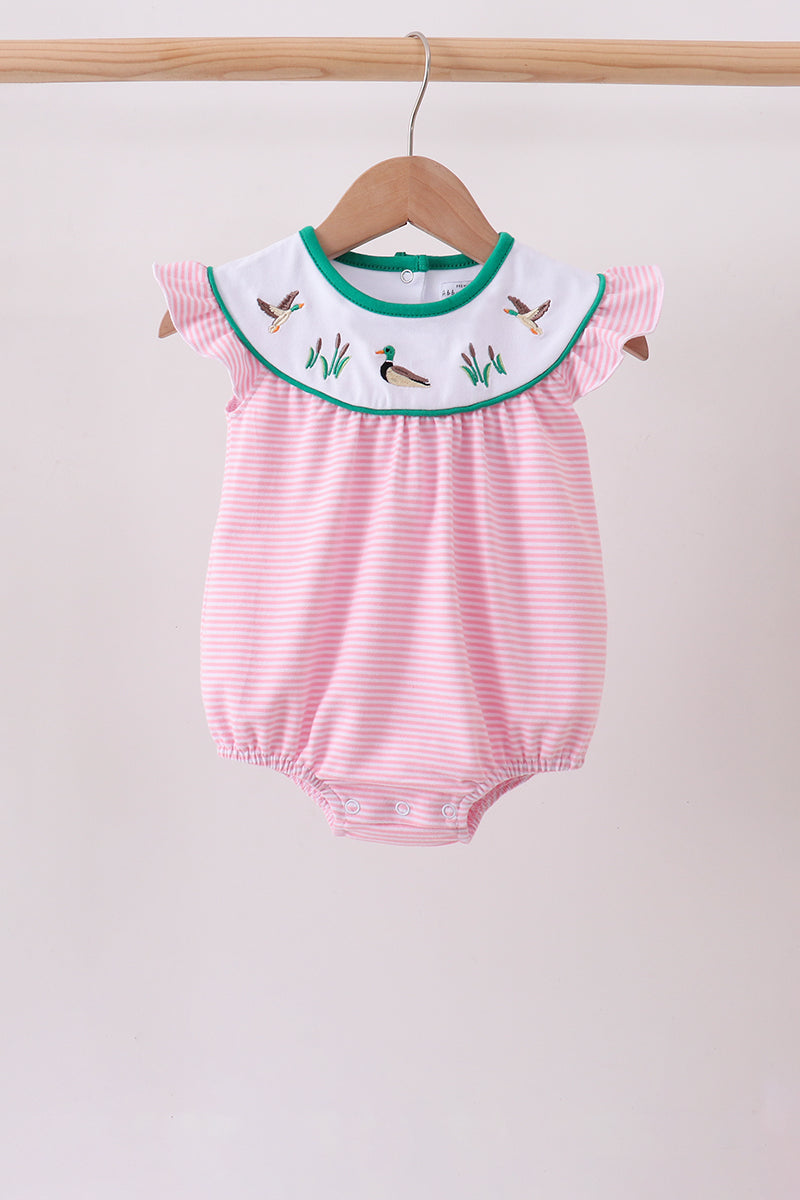 Pink Stripe Duck Embroidery Ruffle Bubble