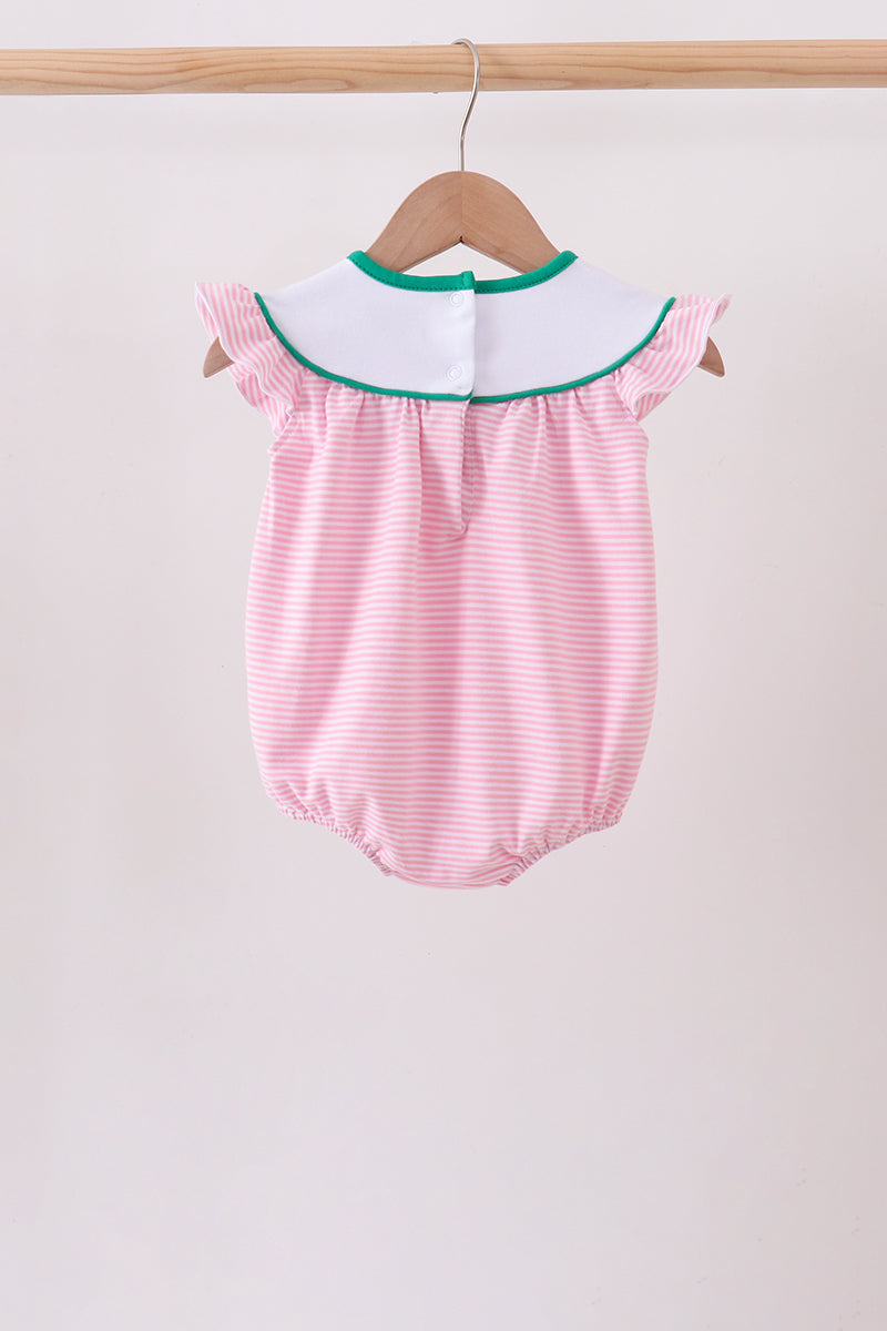 Pink Stripe Duck Embroidery Ruffle Bubble