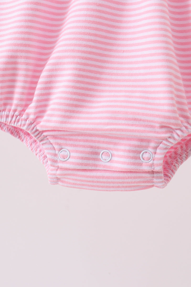 Pink Stripe Duck Embroidery Ruffle Bubble