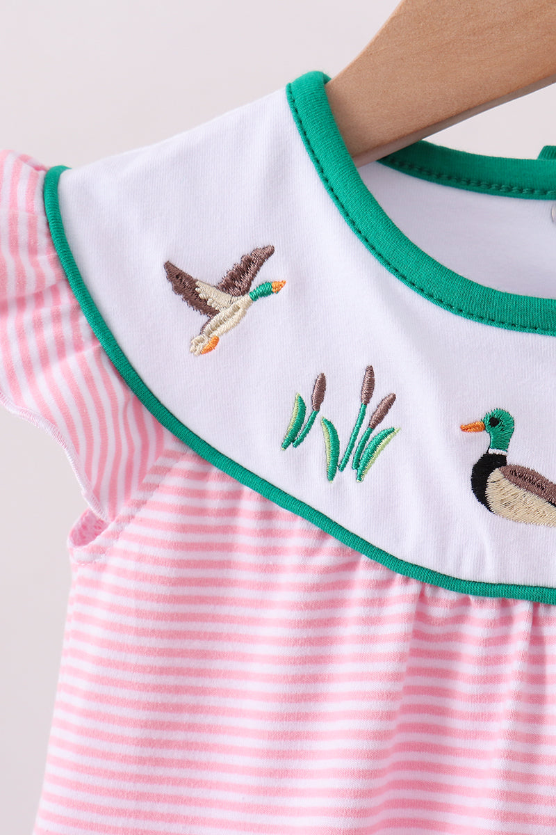 Pink Stripe Duck Embroidery Ruffle Bubble