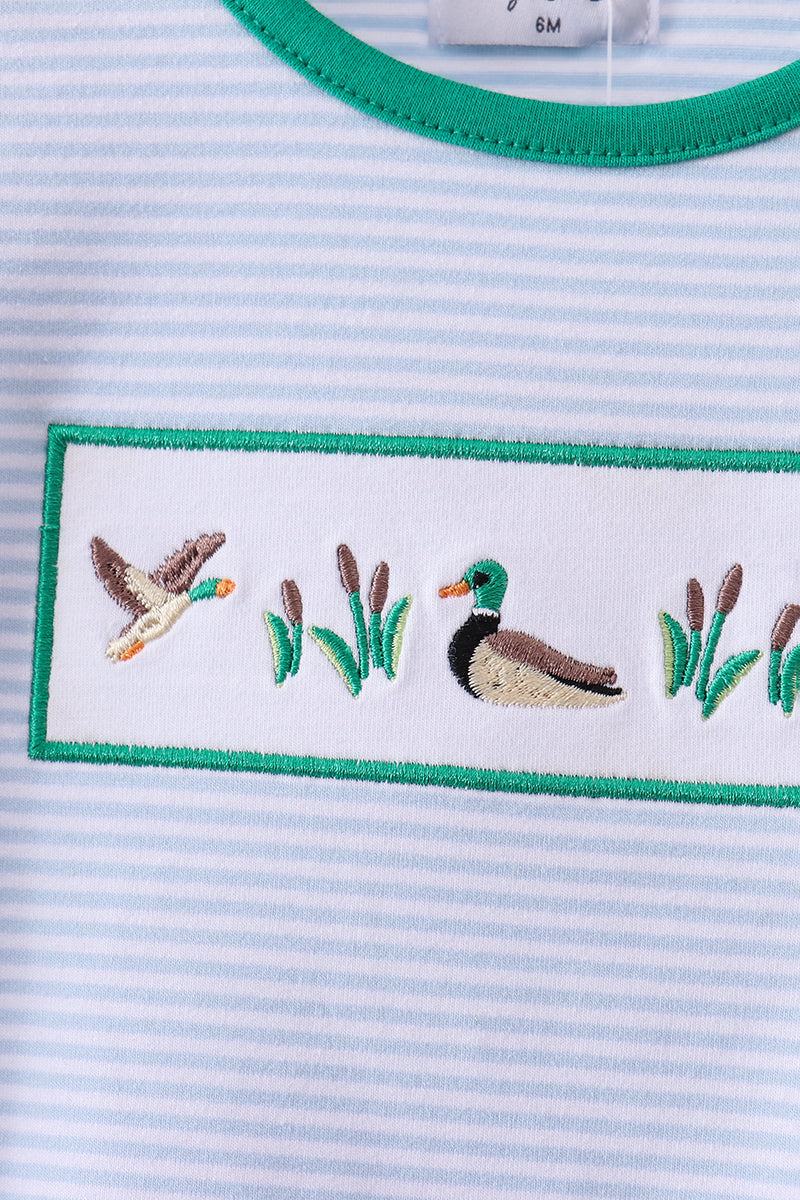 Green Duck Embroidery Stripe Bubble