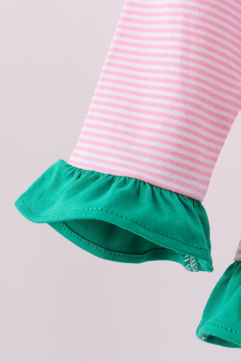 Pink Stripe Duck Embroidery Ruffle Pullover