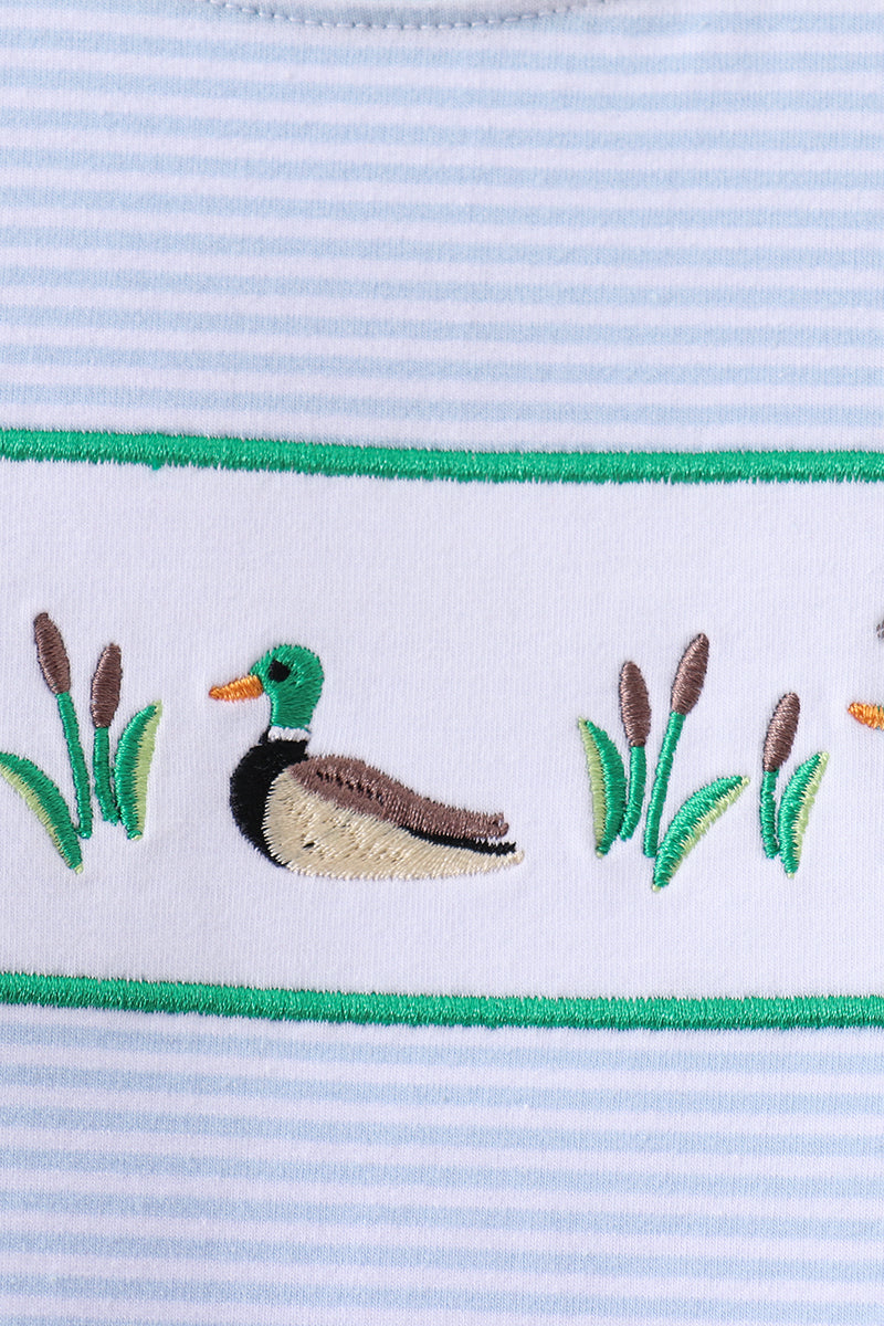 Blue Stripe Duck Embroidery Shorts Set