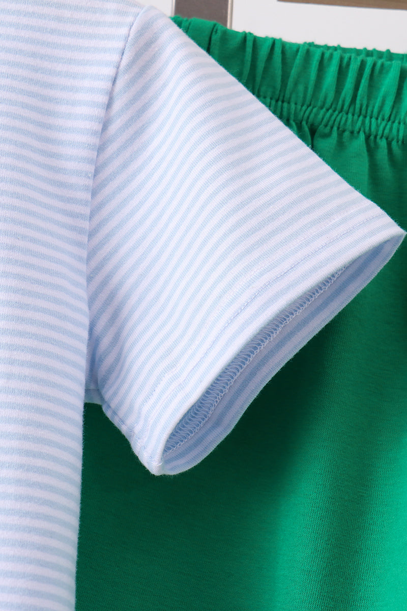 Blue Stripe Duck Embroidery Shorts Set