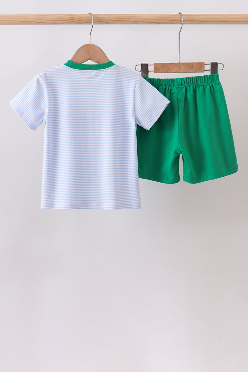Blue Stripe Duck Embroidery Shorts Set