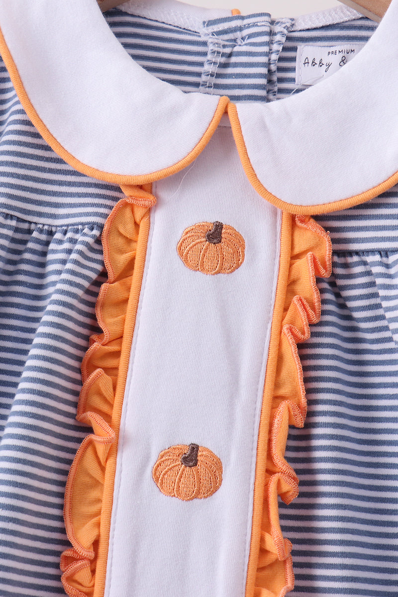 Teal Stripe Pumpkin Embroidery Bloomer Set