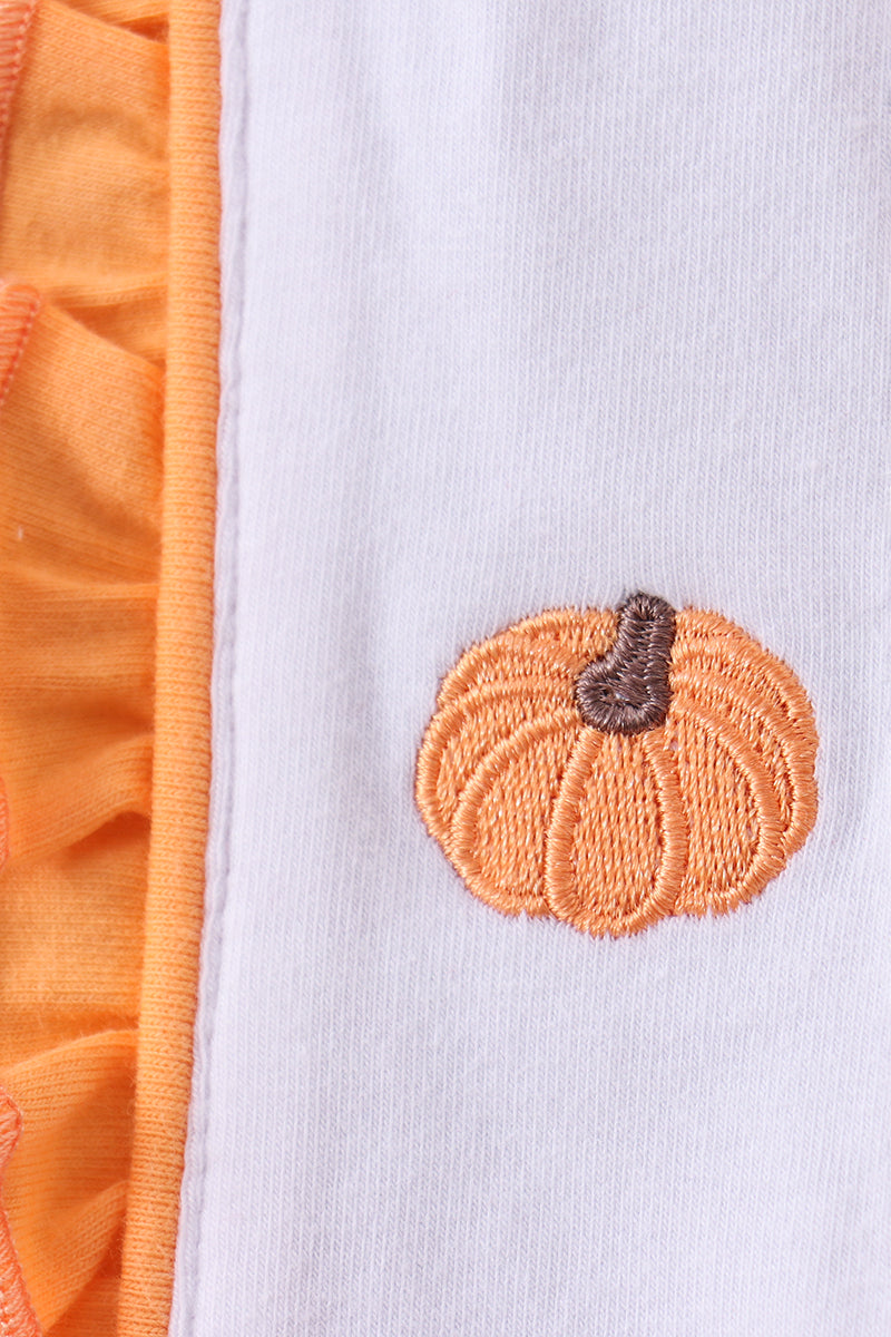 Teal Stripe Pumpkin Embroidery Ruffle Dress