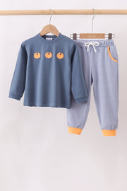 Teal Pumpkin Embroidery Pants Set