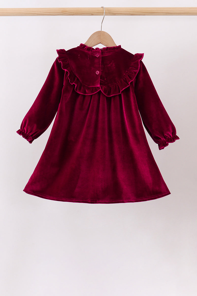 Burgundy Velvet Ruffle Dress
