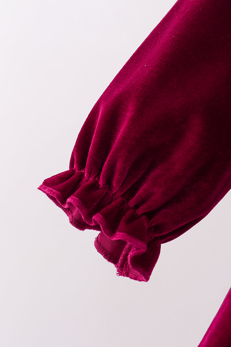 Burgundy Velvet Ruffle Dress