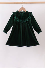 Forest Velvet Ruffle Dress
