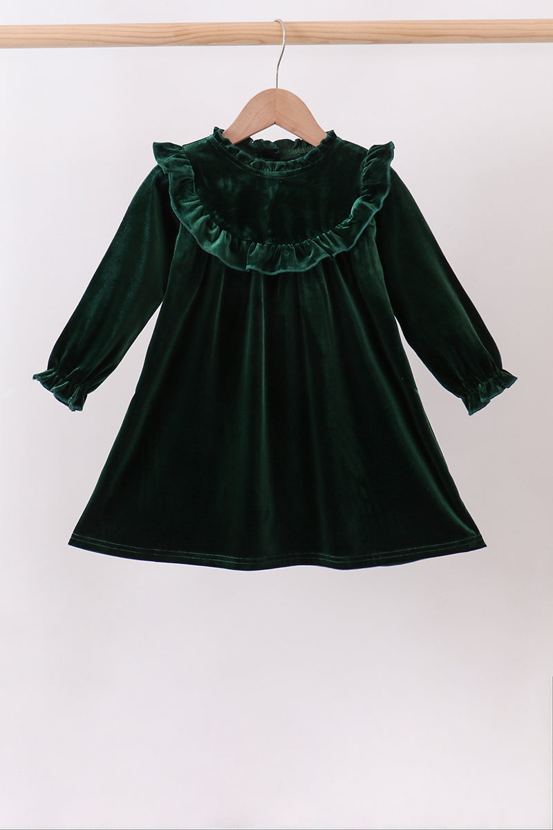 Forest Velvet Ruffle Dress