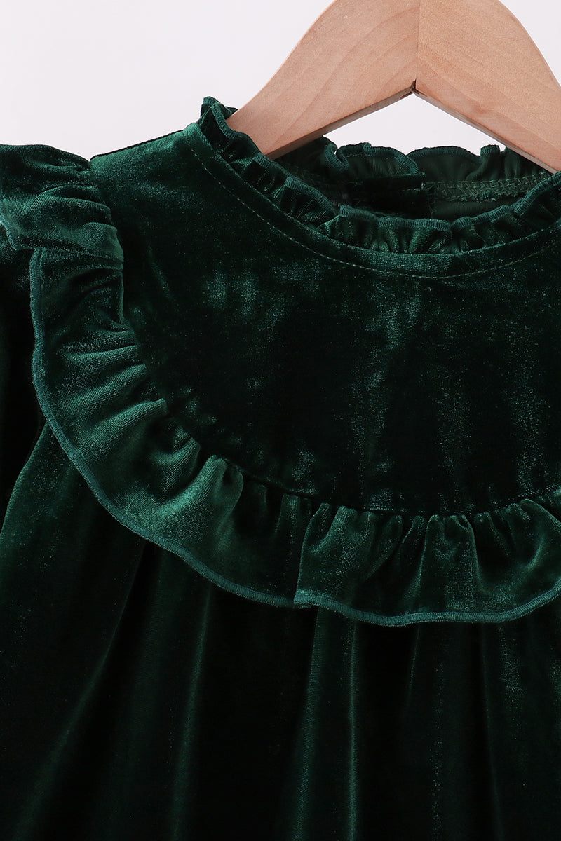 Forest Velvet Ruffle Dress