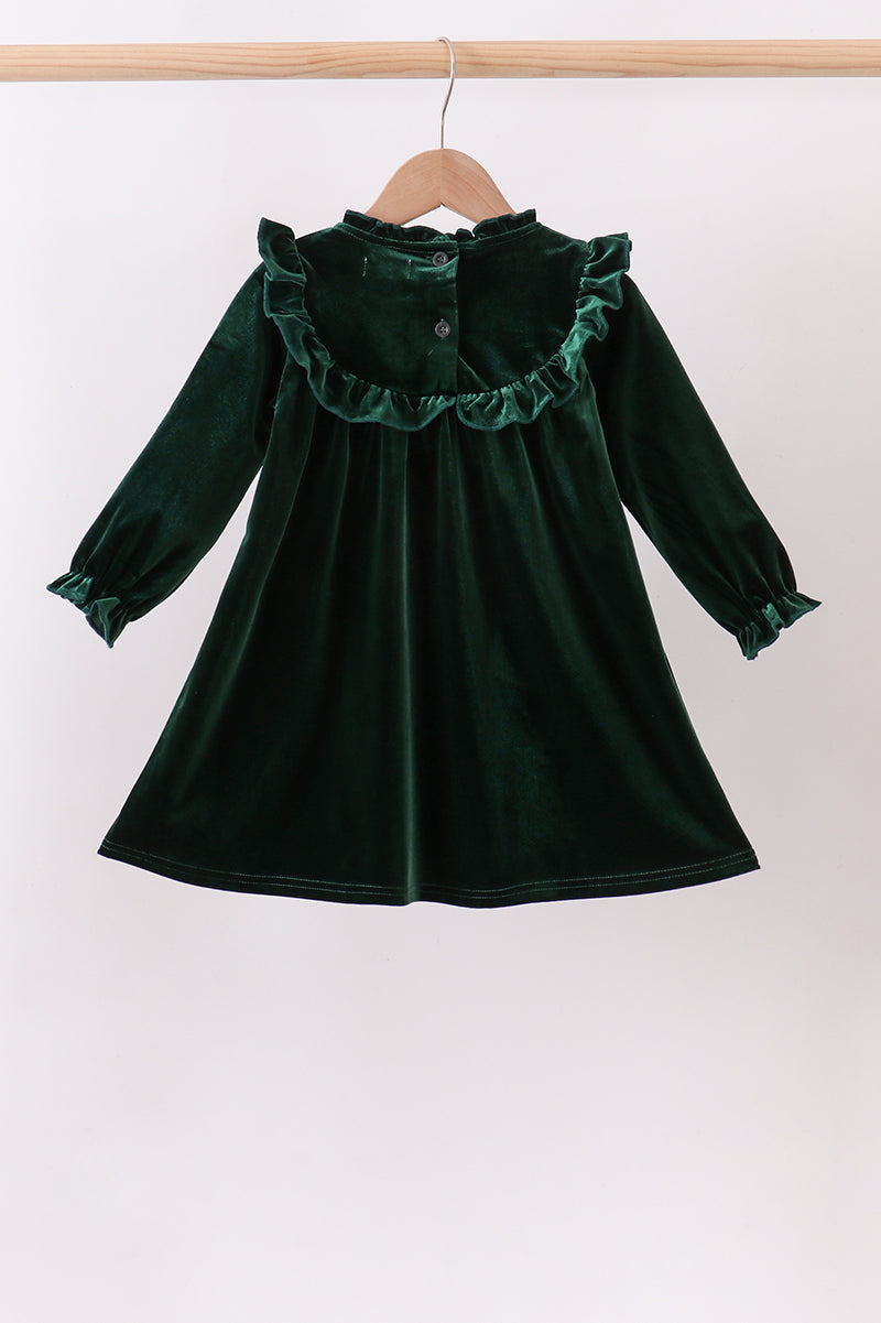 Forest Velvet Ruffle Dress