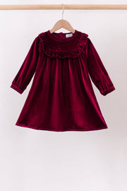 Maroon Velvet Ruffle Dress