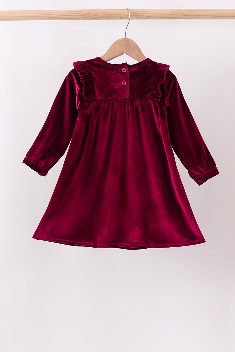 Maroon Velvet Ruffle Dress