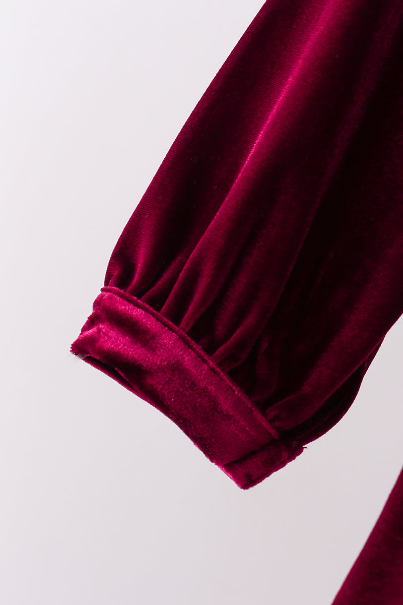 Maroon Velvet Ruffle Dress