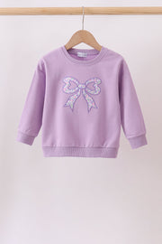 Purple Floral Bow Embroidery Top
