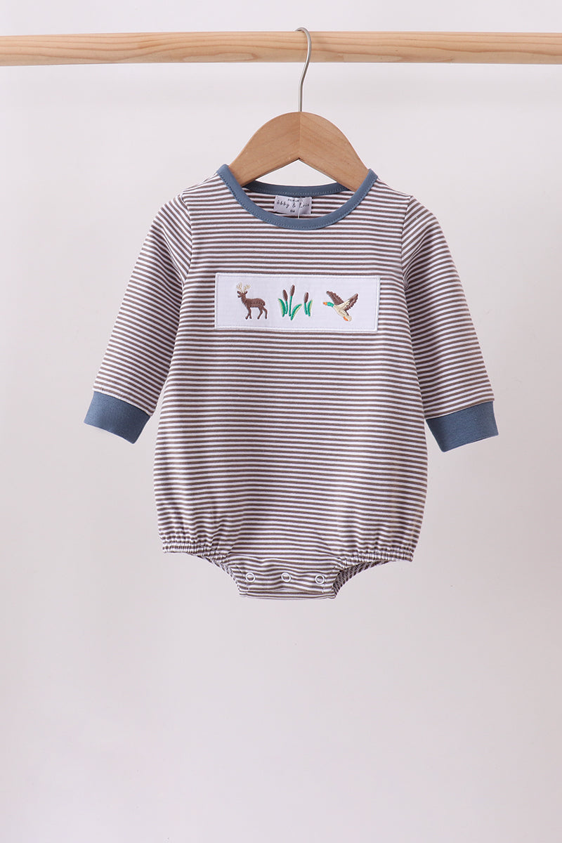 Teal Hunting Embroidery Stripe Bubble