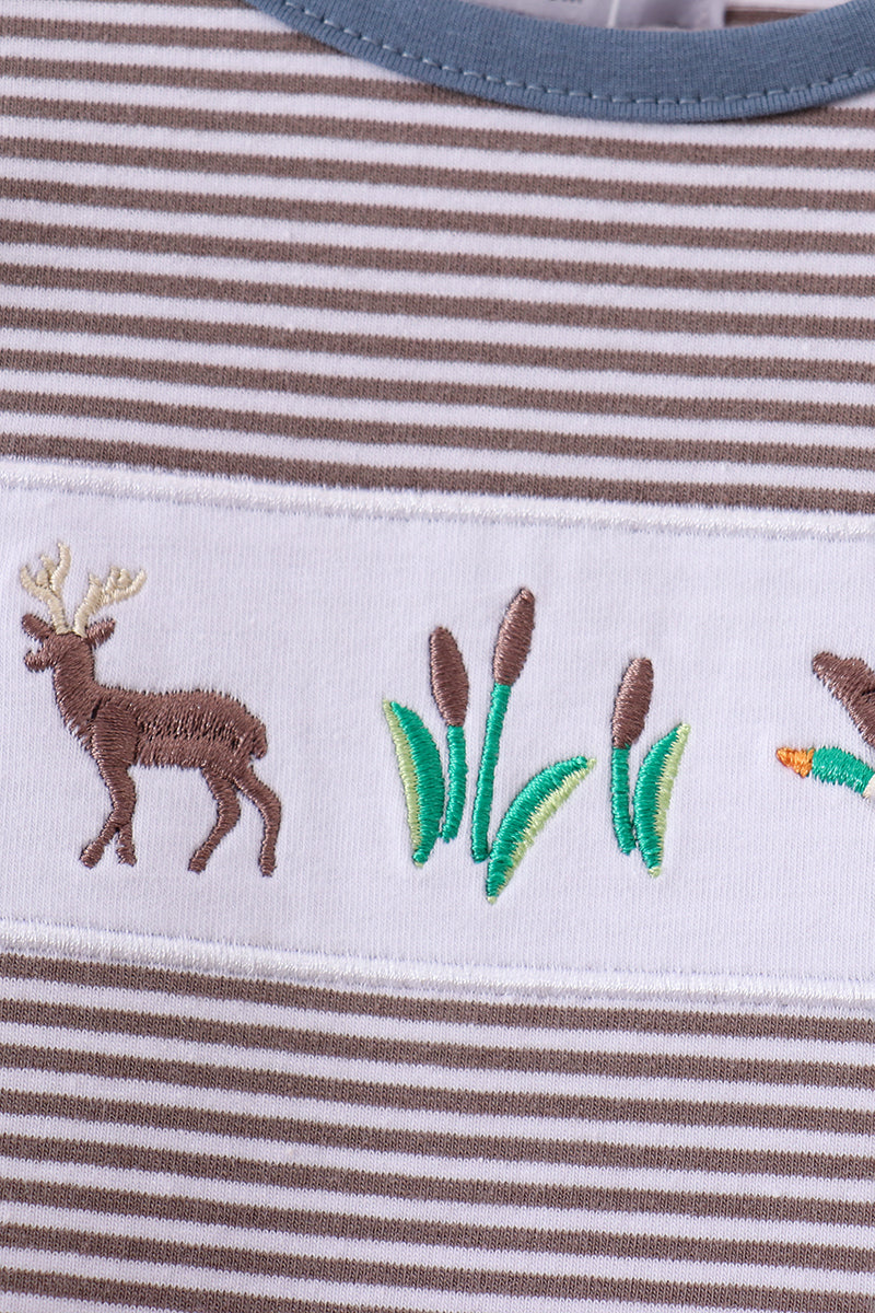 Teal Hunting Embroidery Stripe Bubble