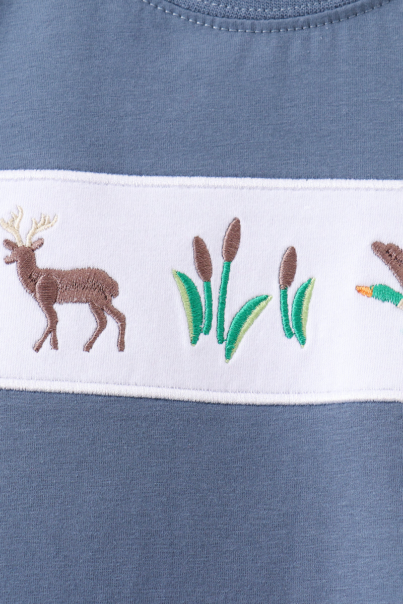 Teal Hunting Embroidery Pants Set