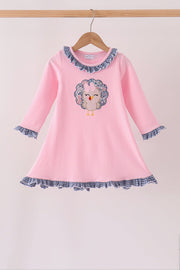 Pink Turkey Applique Ruffle Dress