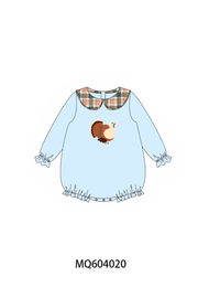Blue Turkey Embroidery Plaid Ruffle Bubble