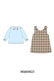 Blue Turkey Embroidery Plaid 2pc Set