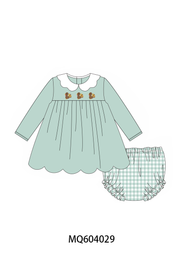 Green Turkey Embroidery Scalloped Bloomer Set