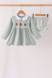 Green Turkey Embroidery Scalloped Bloomer Set