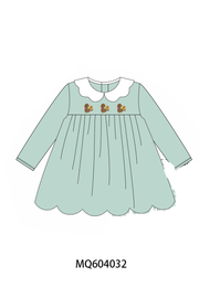 Green Turkey Embroidery Scalloped Dress