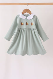 Green Turkey Embroidery Scalloped Dress
