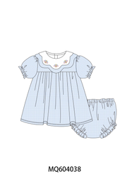 Blue Turkey Embroidery Checkered Bloomer Set