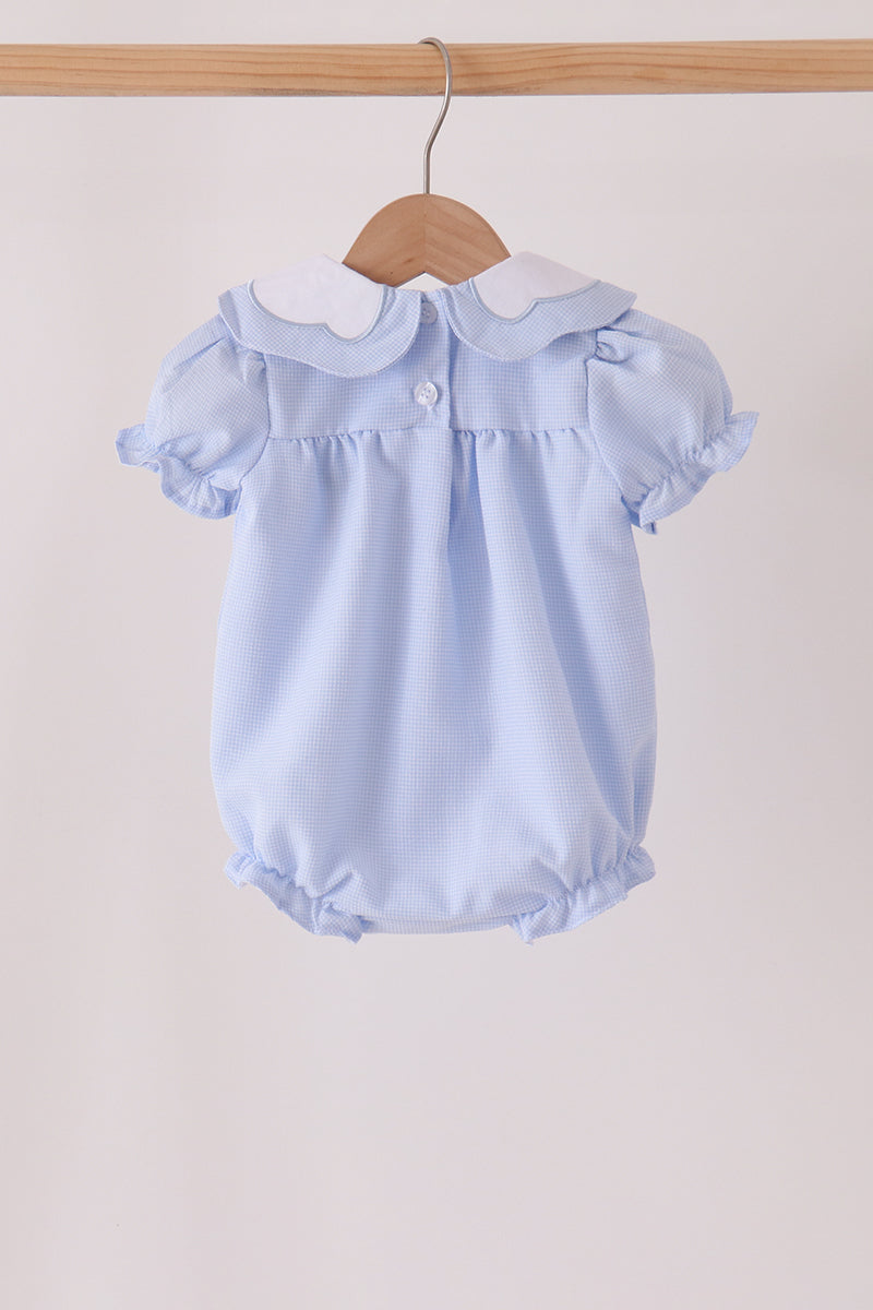 Blue Turkey Embroidery Checkered Ruffle Bubble