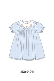 Blue Turkey Embroidery Checkered Dress