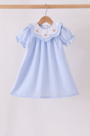 Blue Turkey Embroidery Checkered Dress