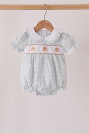 Green Plaid Turkey Embroidery Ruffle Bubble