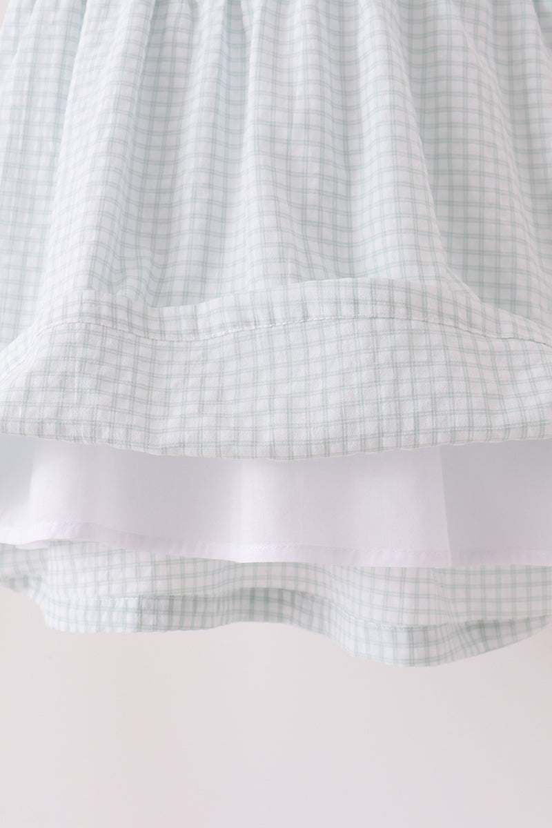 Green Plaid Turkey Embroidery Ruffle Dress