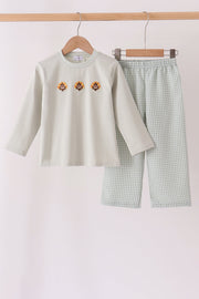 Green Turkey Embroidery Gingham Pants Set