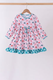 Pink Santa Holly Ruffle Dress