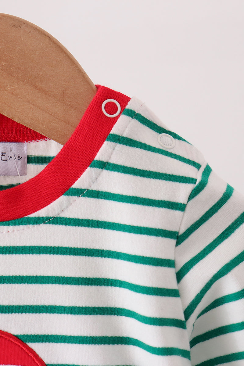 Green Stripe Gingerbread Embroidery Romper